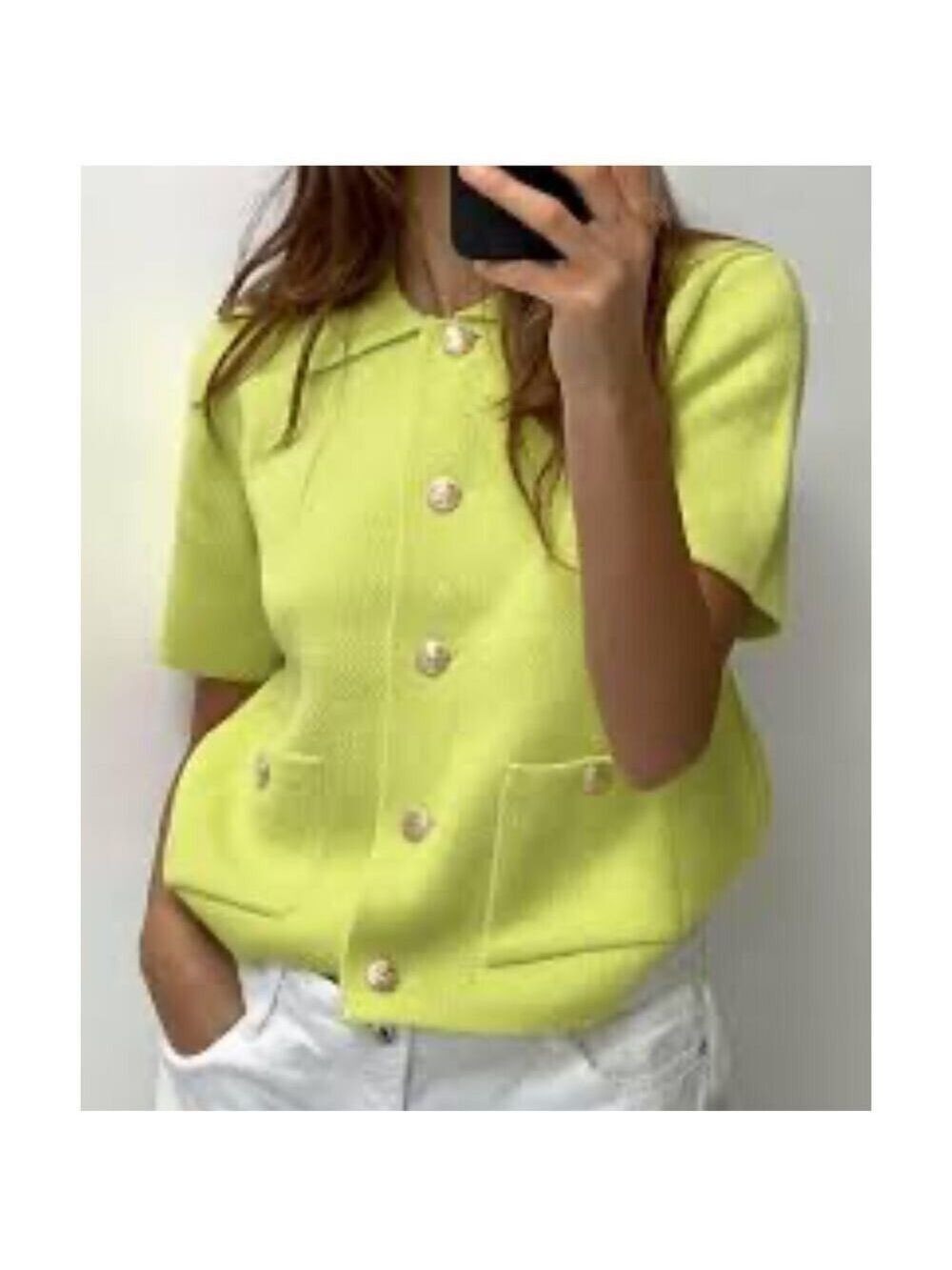 Zara Bright Yellow Short-Sleeve Knit Cardigan Blazer